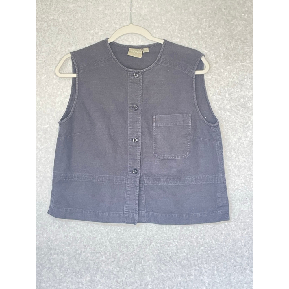Country Road Australia Linen Blend Sleeveless Button Front Top navy Size L Casua - Picture 2 of 10